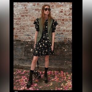 MICHAEL KORS COLLECTION - Floral Crushed Silk Charmeuse Puff-Sleeve Dress - sz 6